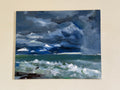 Original oil painting of a stormy seascape with crashing waves and dramatic cloudy sky